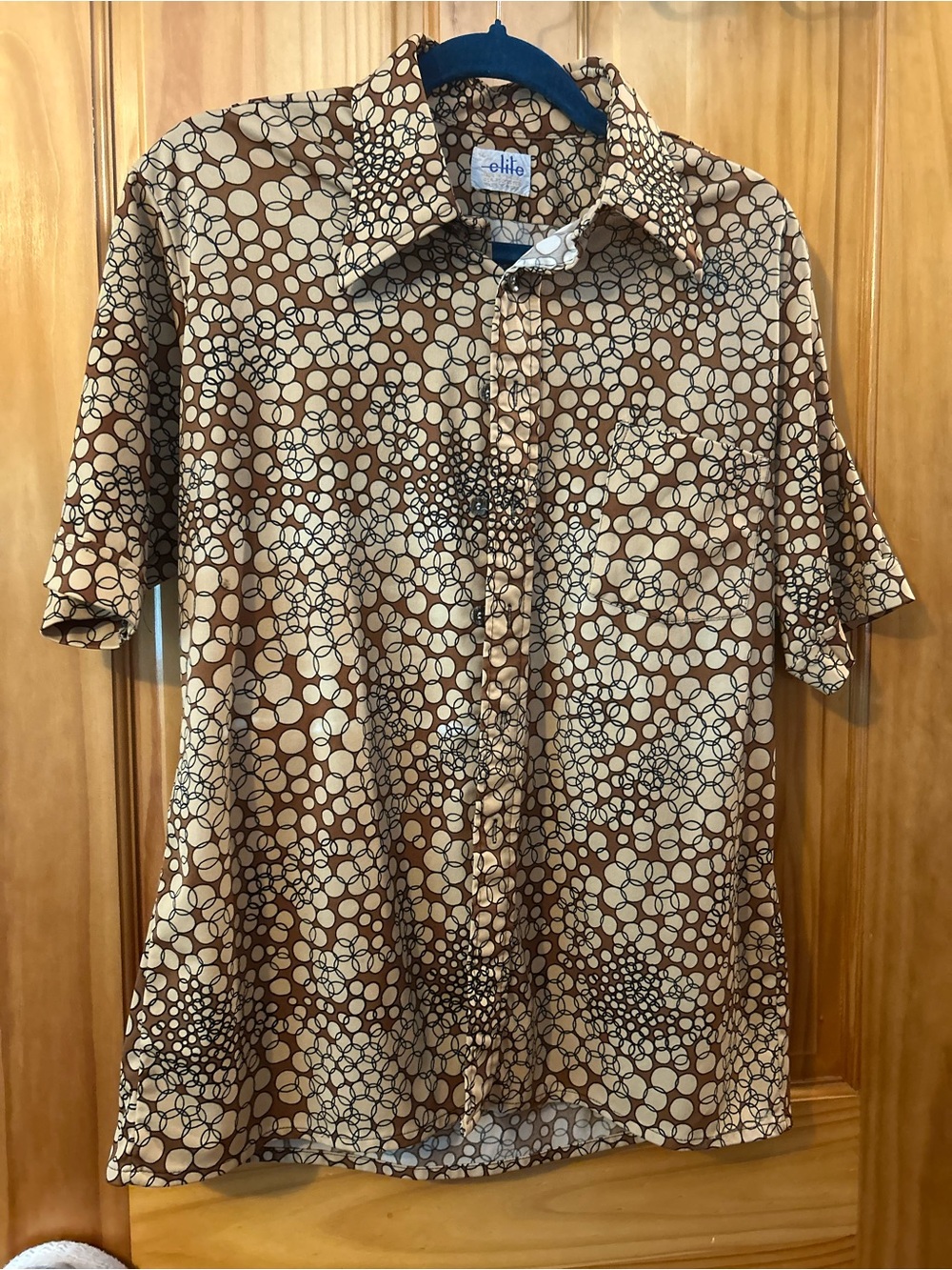 Elite, Vintage Tan & Cream Abstract Print Short-Sleeve Button-Down Shirt